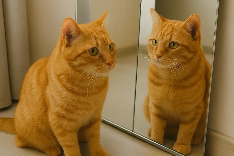Gatos se reconhecem no espelho