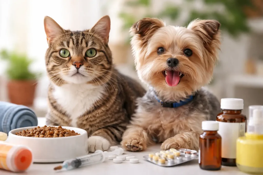 Gato tigrado observado de perto, com olhar atento e expressão serena, em ambiente doméstico calmo, representando cuidado com a saúde e bem-estar felino.