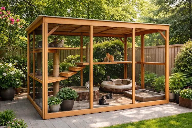 como construir um recinto seguro para gatos ao ar livre, gatil confiável, gatil no quintal, como fazer um gatil na varanda de apartamento, gatil de PVC, gatil de madeira, materiais duráveis para gatil, recinto externo para gatos, segurança para gatos, enriquecimento ambiental para gatos, antecâmara para gatil, estrutura segura para gatos