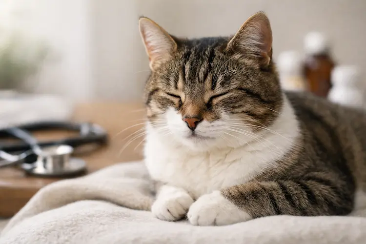 Gato doméstico em ambiente calmo, representando atenção à saúde renal felina e prevenção contra substâncias tóxicas