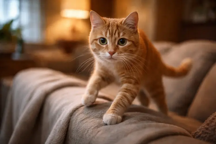 Gato com dificuldade de coordenação motora, ilustrando a ataxia em gatos e seus impactos no equilíbrio felino